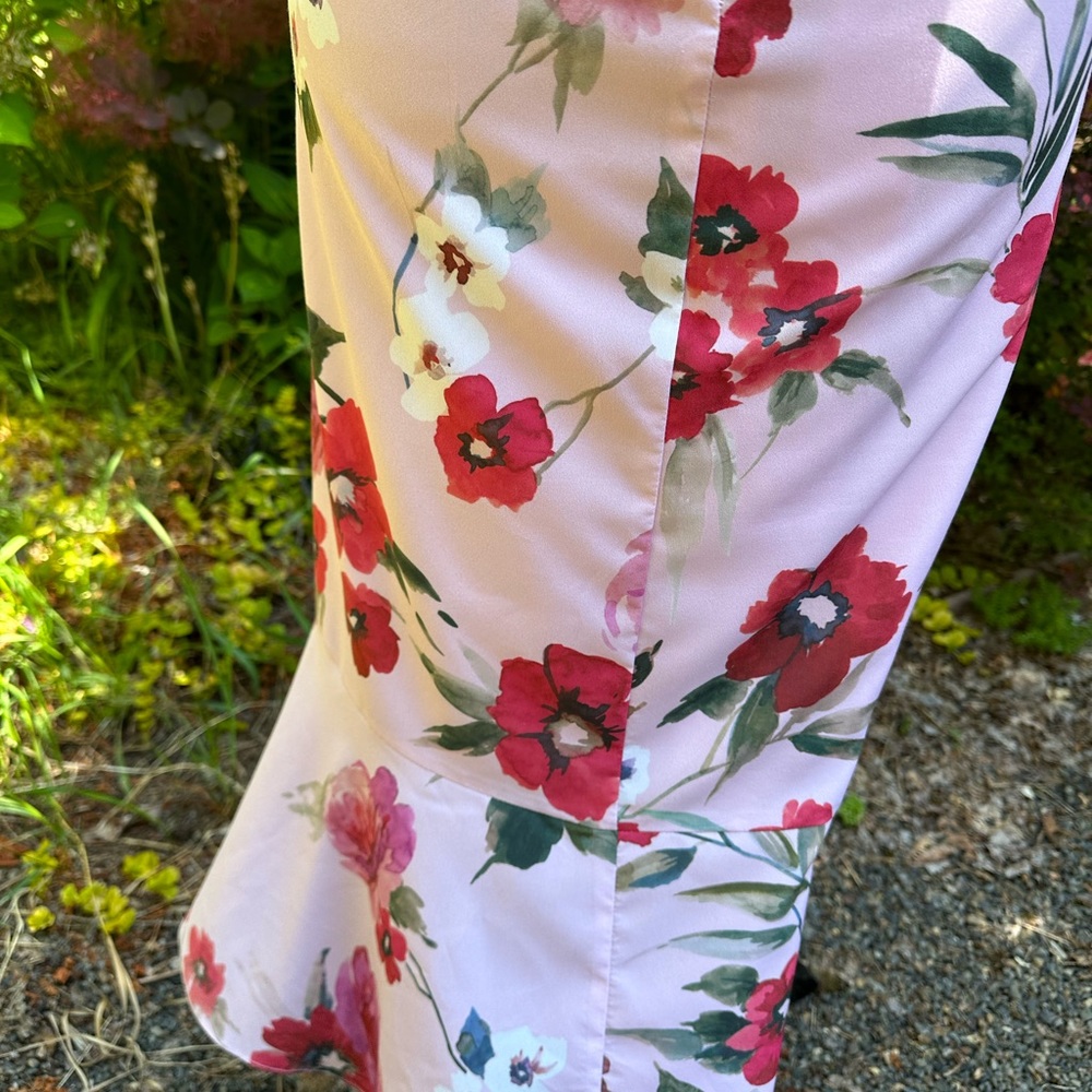 Adrianna Papell Pink Multi-Color V-Neck Flor Mermaid Hem Dress Size 10 - Picture 7 of 12